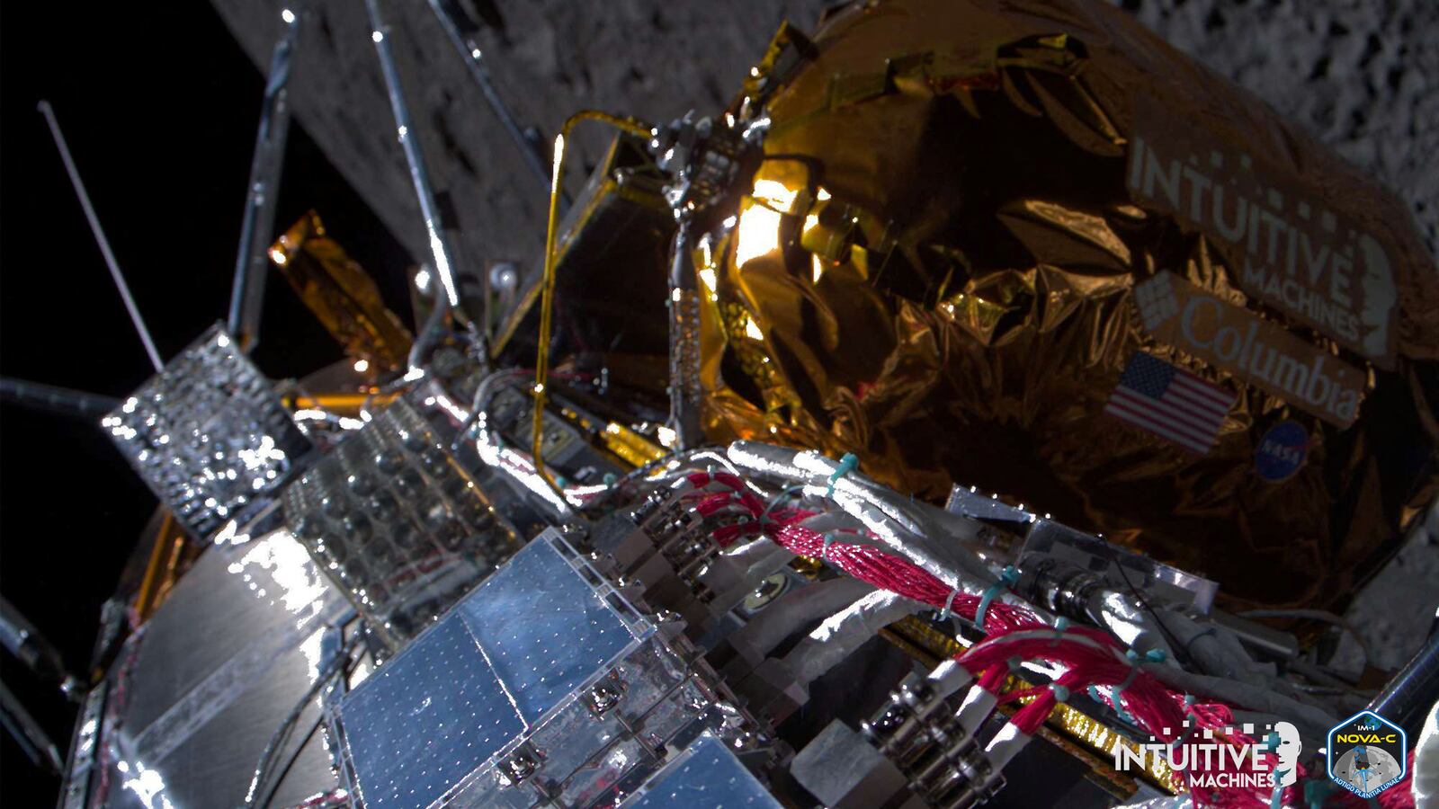 Intuitive Machines' Odysseus spacecraft passes over the near side of the Moon following lunar orbit insertion on February 21, 2024,