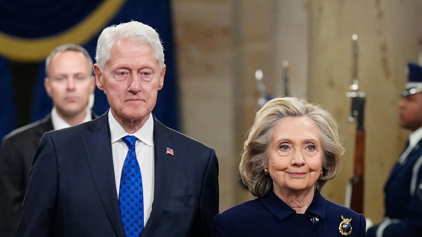 Former President Bill Clinton and former US Secretary of State Hillary Clinton arrive prior to the inauguration of President-elect Donald Trump at the United States Capitol on January 20, 2025 in Washington, DC. Donald Trump takes office for his second term as the 47th President of the United States.