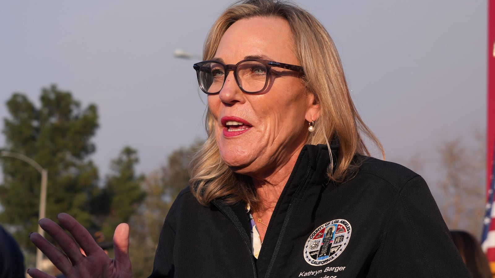 Los Angeles County Board of Supervisors member Kathryn Barger during an Eaton Fire press conference on January 09, 2025 at Rose Bowl Stadium in Pasadena, Calif.