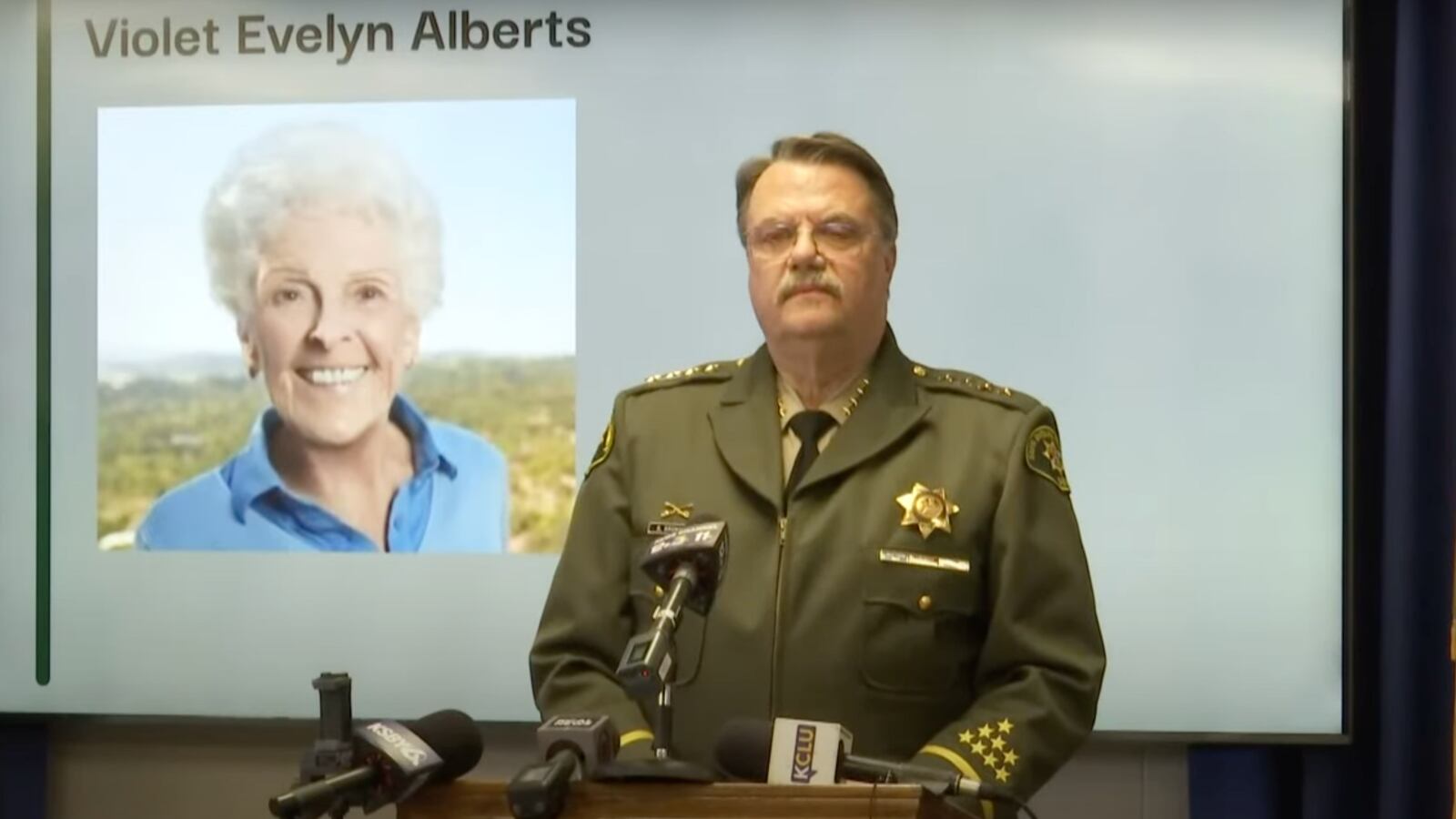 Santa Barbara County Sheriff Bill Brown speaks at a news conference about the 2022 murder of 96-year-old Violet Alberts.
