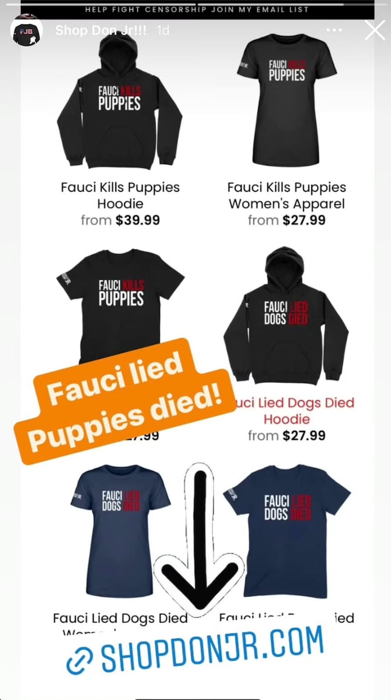 Screenshot of Donald Trump Jr. online store.