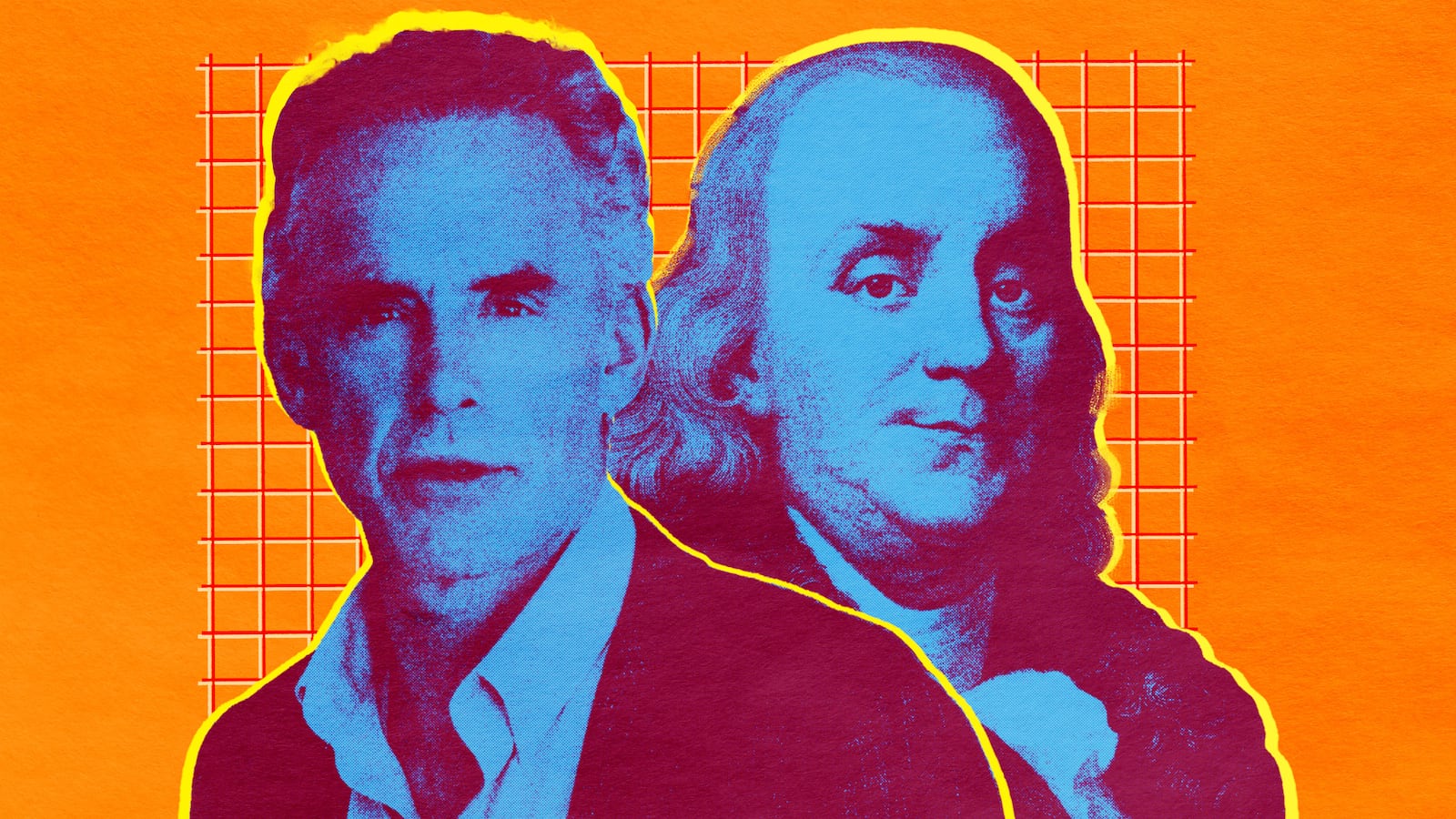 A photo illustration showing Benjamin Franklin and Jordan Peterson.
