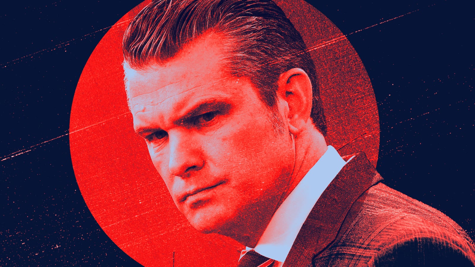 Pete Hegseth in a spotlight.