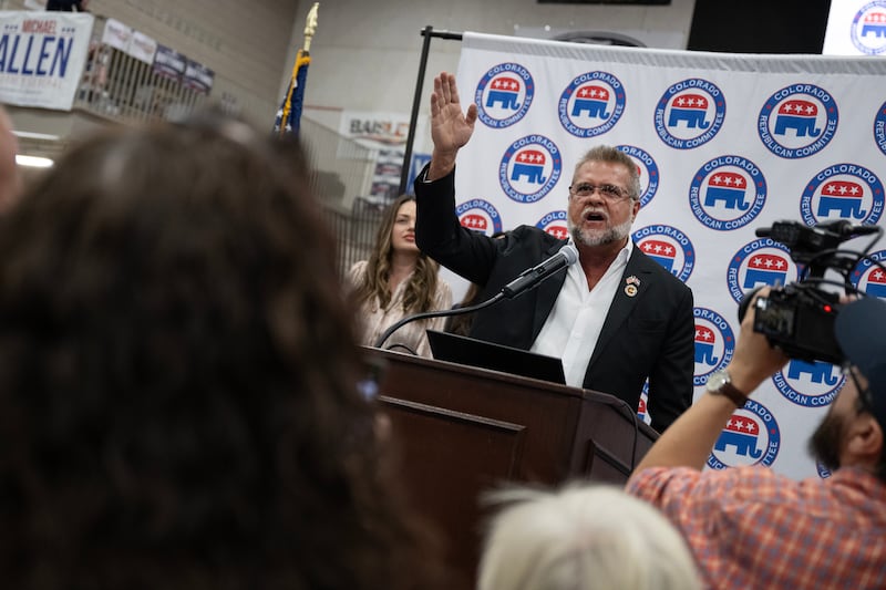 PUEBLO, CO - APRIL 11: Victor Marx speaks before accepting his nomination during the Colorado Republican State Assembly on Saturday, April 11, 2026, at Massari Arena on the Colorado State University Pueblo campus in Pueblo, Colo. (Photo by Timothy Hurst/MediaNews Group/The Denver Post via Getty Images)