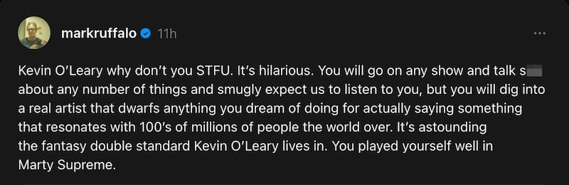Mark Ruffalo's attack on Kevin O'Leary for attacking Billie Eilish.