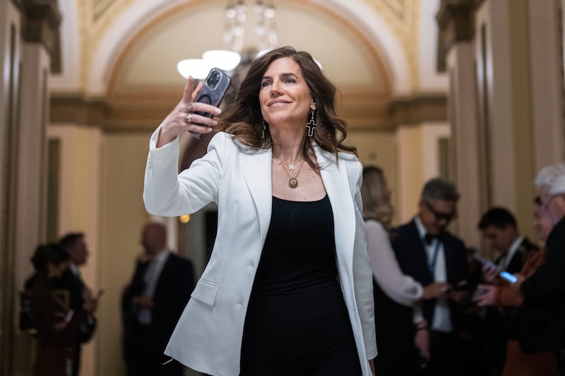 UNITED STATES - APRIL 10: Rep. Nancy Mace, R-S.C., is seen in the U.S. Capitol before the House passed the budget resolution on Thursday, April 10, 2025. (Tom Williams/CQ-Roll Call, Inc via Getty Images)