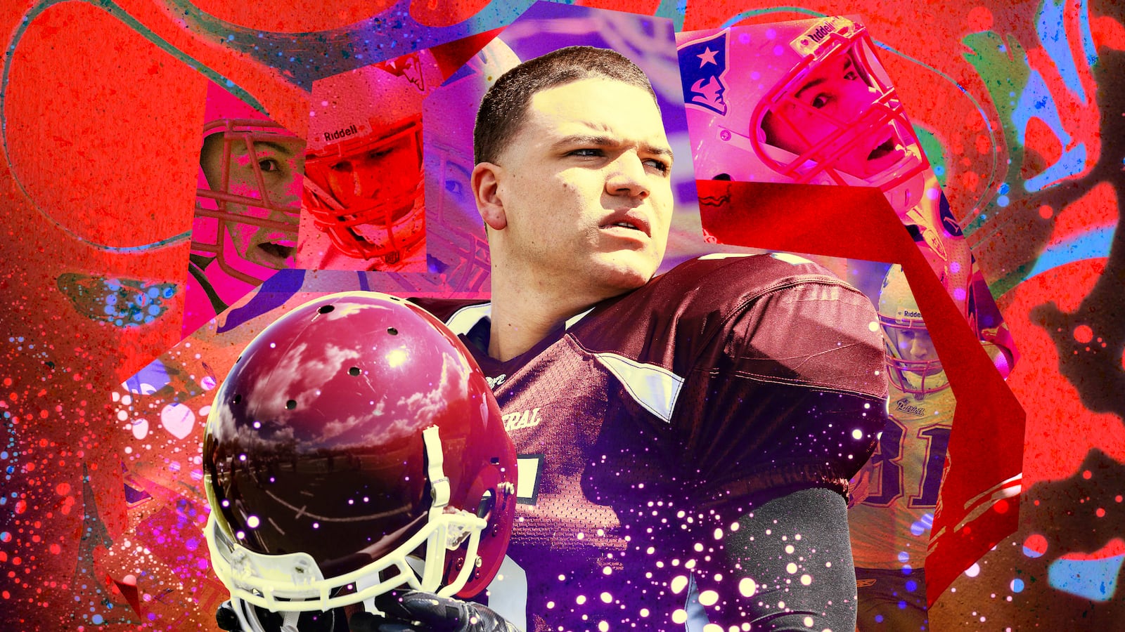 A photo illustration of Josh Andrés Rivera as Aaron Hernandez