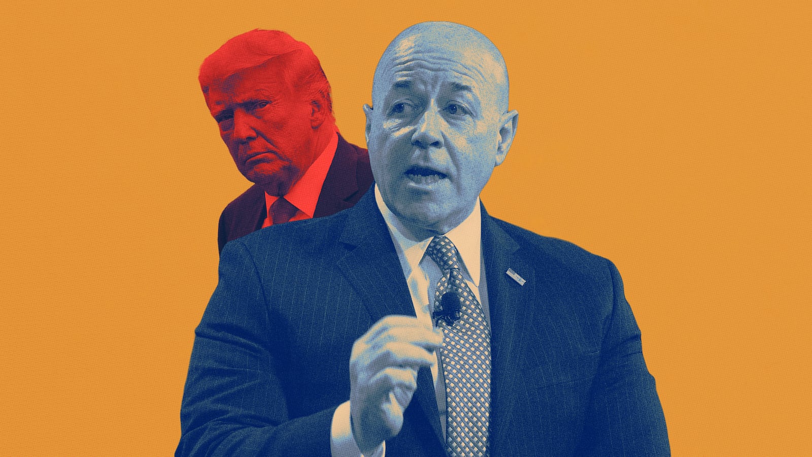 A photo composite of Bernie Kerik and Donald Trump on an orange background.