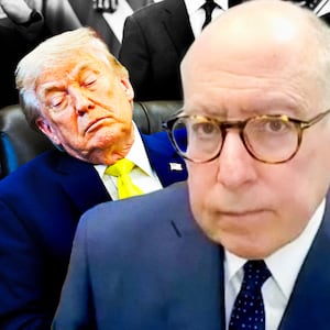 A photo illustration of Dr. Jonathan Reiner and Donald Trump sleeping.