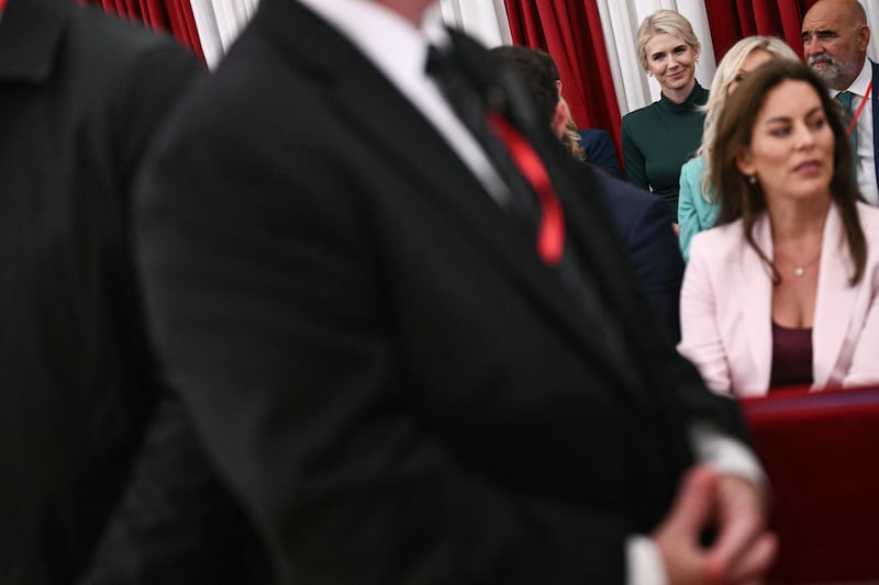 The ever-smiling Harp attends a welcome function for Trump at the US ambassador's residence in Dublin on Sept. 12, 2026.