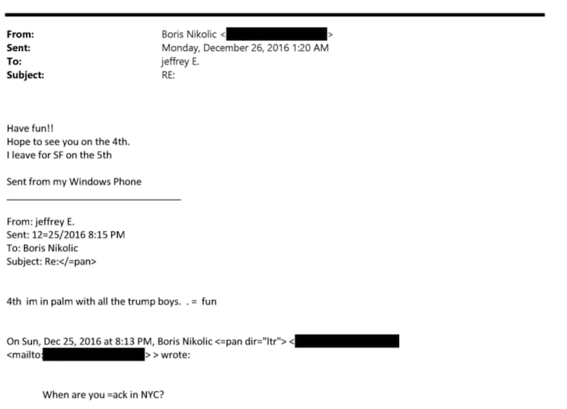 Another email from the Epstein files in which Epstein suggested he was seeing the Trumps more recently than Trump has said is correct.