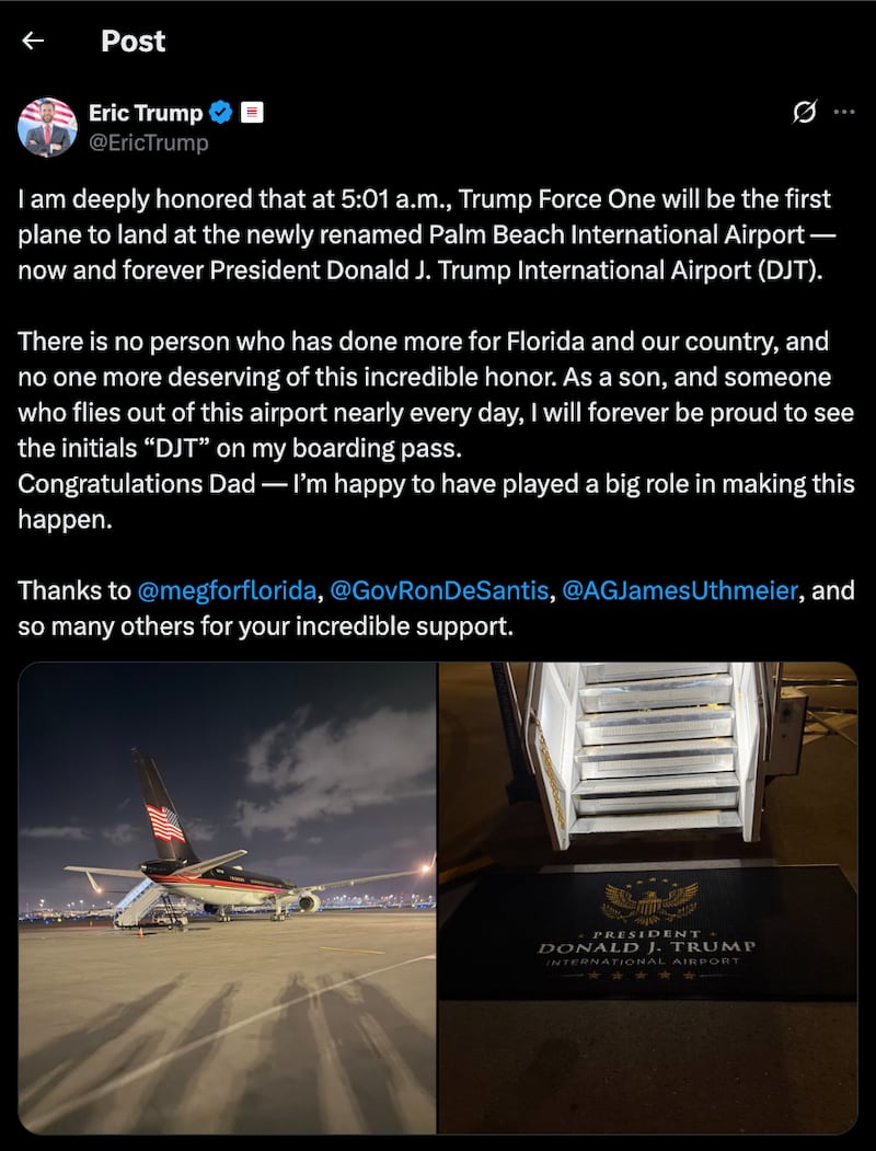 Eric Trump post