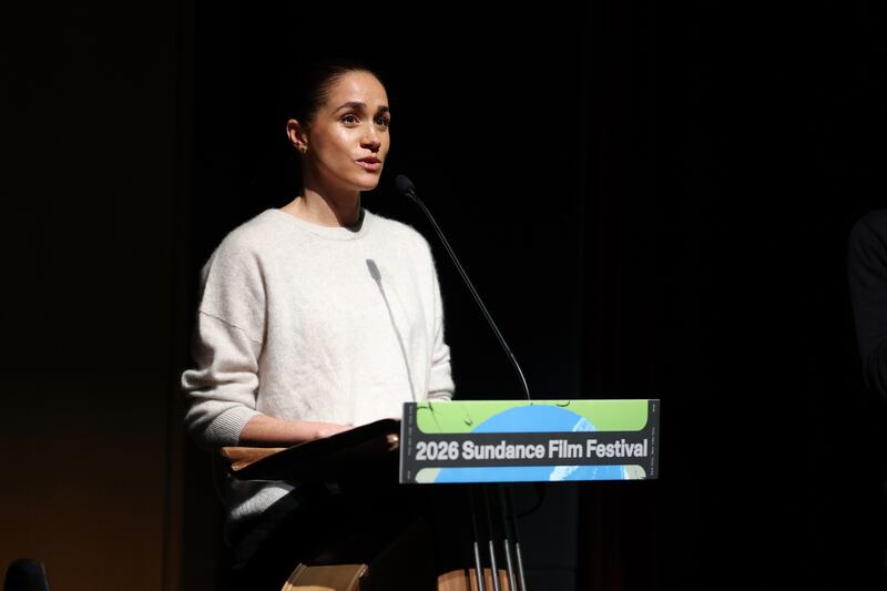 Meghan, Duchess of Sussex speaks onstage at the "Cookie Queens" Premiere during the 2026 Sundance Film Festival at Eccles Center Theater on January 25, 2026 in Park City, Utah.