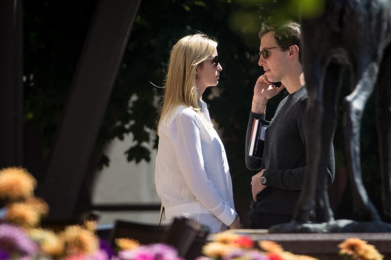 SUN VALLEY, ID - JULY 13: (L to R) Ivanka Trump, assistant to President Donald Trump and daughter of President Trump, and Jared Kushner, White House senior advisor to the president for strategic planning and son-in-law to President Donald Trump, attend the third day of the annual Allen & Company Sun Valley Conference, July 13, 2017 in Sun Valley, Idaho. Every July, some of the world's most wealthy and powerful businesspeople from the media, finance, technology and political spheres converge at the Sun Valley Resort for the exclusive weeklong conference. (Photo by Drew Angerer/Getty Images)