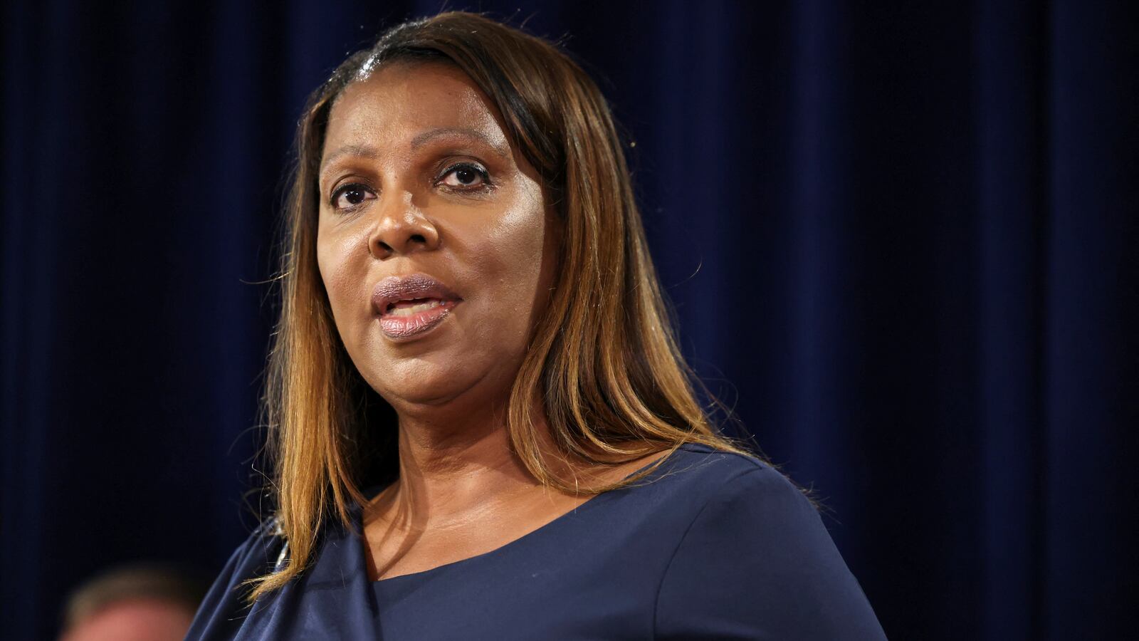 New York State Attorney General Letitia James speaks at a news conference