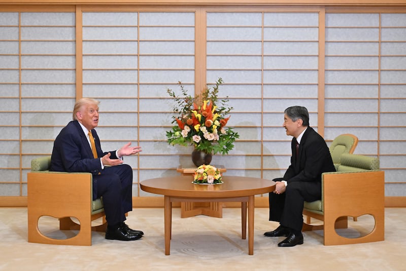 US President Donald Trump meets with Japan's Emperor Naruhito at the Imperial Palace in Tokyo