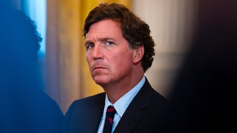WASHINGTON, DC - JANUARY 9: Tucker Carlson, former FOX News host and current host of The Tucker Carlson Show, attends a meeting with oil executives in the East Room of the White House on January 9, 2026 in Washington, DC. (Photo by Al Drago/Getty Images)