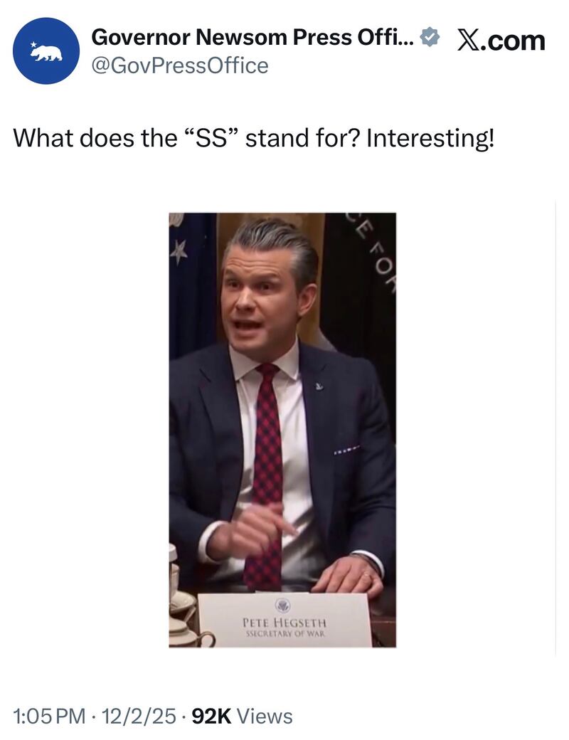 Gavin Newsom post on X