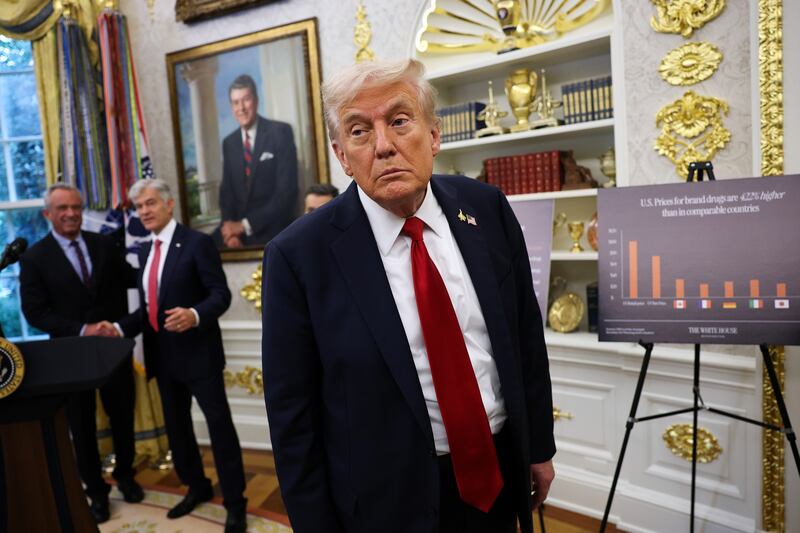 WASHINGTON, DC - SEPTEMBER 30: U.S. President Donald Trump departs after announcing a deal with Pfizer to lower Medicaid drug prices in the Oval Office of the White House on September 30, 2025 in Washington, DC. The Trump administration has reportedly reached an agreement with pharmaceutical company Pfizer to voluntarily sell its medications through Medicaid at lower prices. (Photo by Win McNamee/Getty Images)
