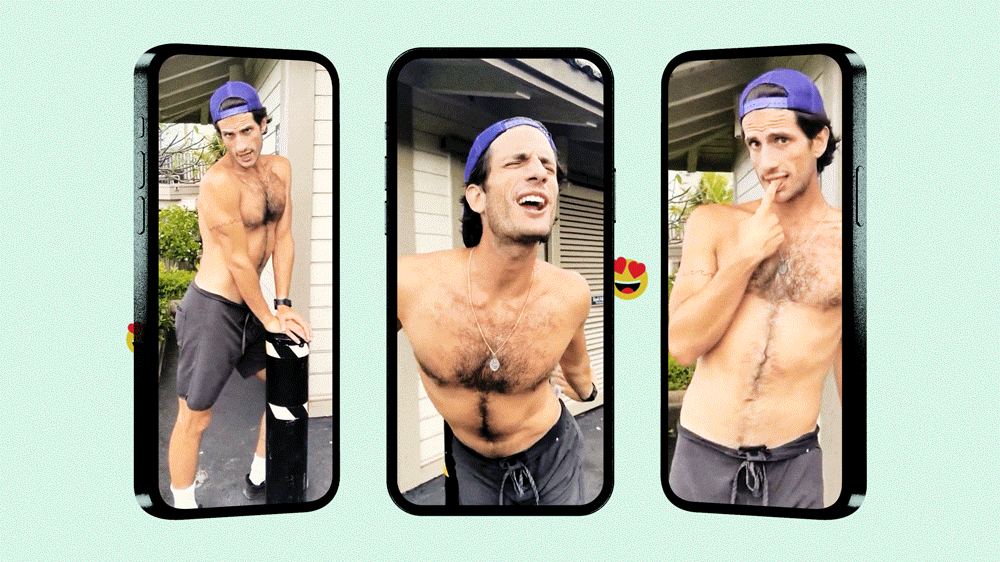 An illustration including screenshots of Jack Schlossberg video on X and a collection of iphones