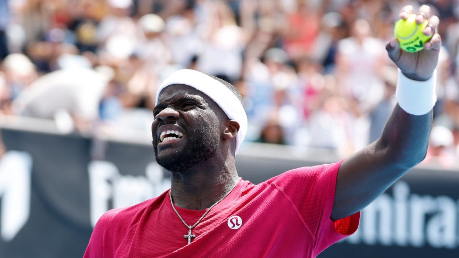 Frances Tiafoe reacts after beating Arthur Rinderknech of France during day two of the 2025 Australian Open.