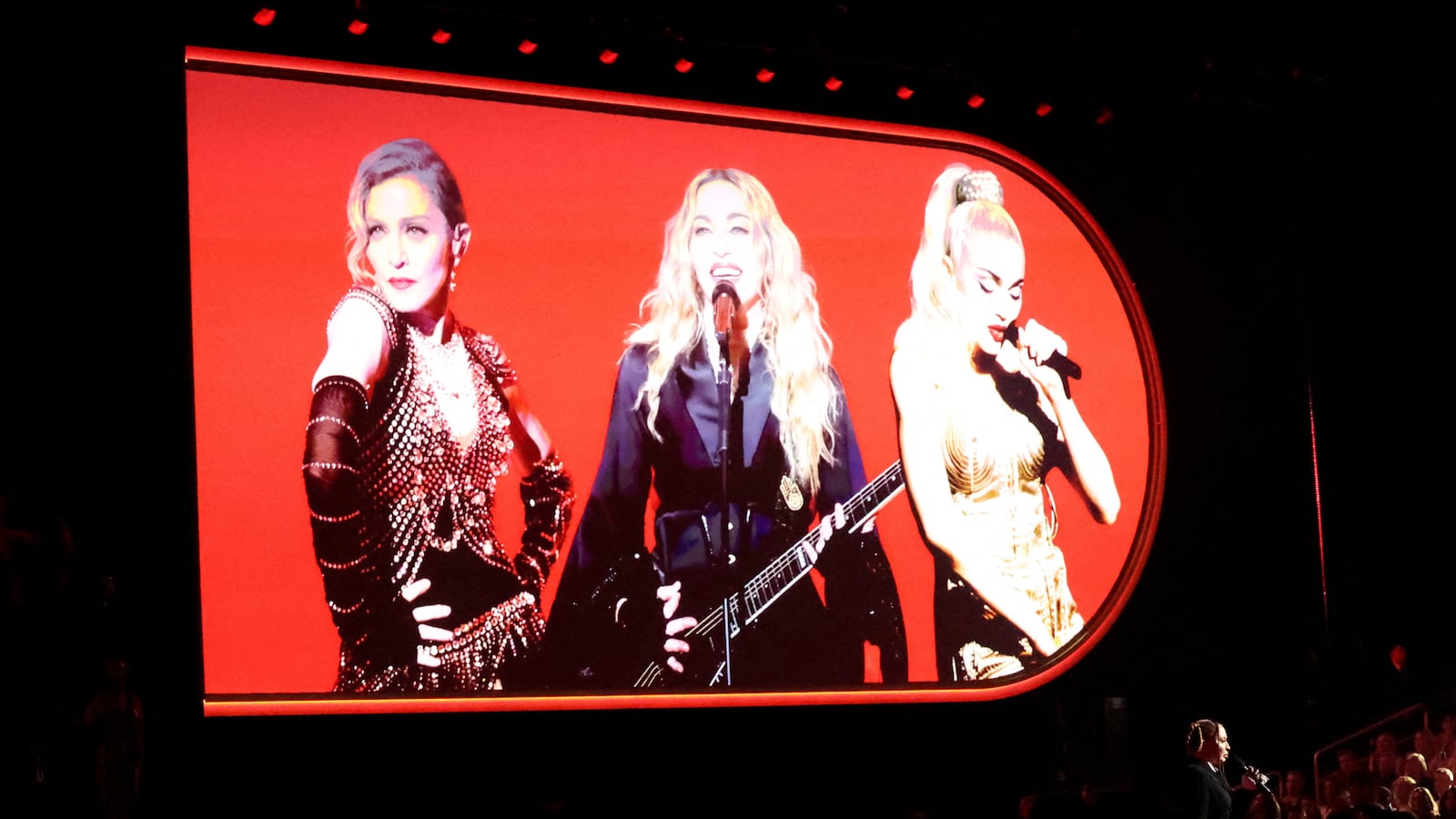 Madonna performs during the 65th Annual Grammy Awards in Los Angeles.