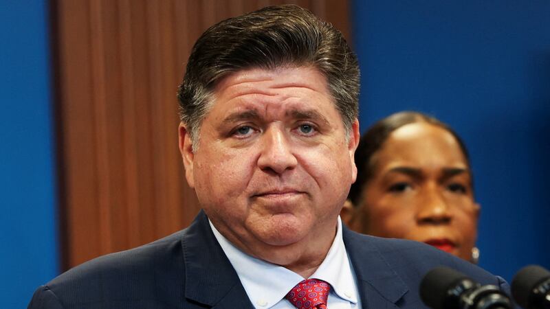 Illinois Governor JB Pritzker reacts during a press conference on reports of federal deployments in Chicago, Illinois, U.S., September 2, 2025.  REUTERS/Jim Vondruska