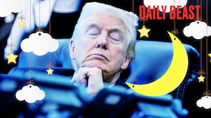 A photo illustration of Donald Trump sleeping in the Oval Office.