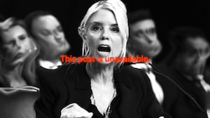 A distorted image of Pam Bondi with the words "this post is unavailable"