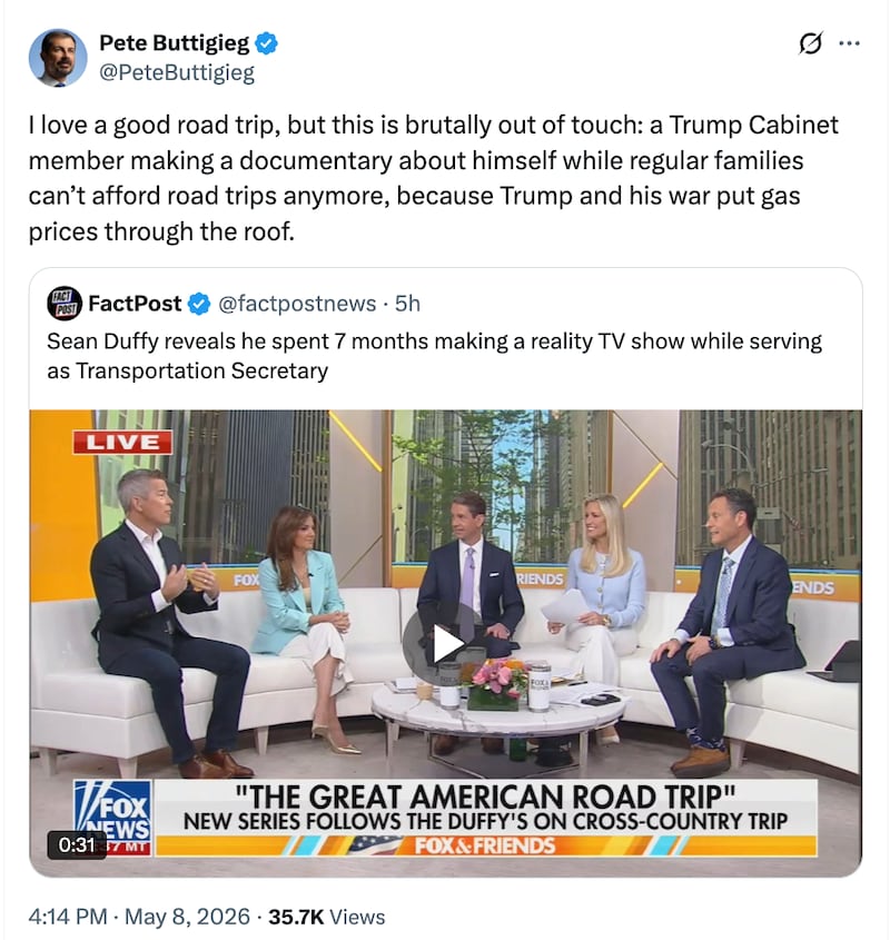 Pete Buttigieg on X hitting Duffy