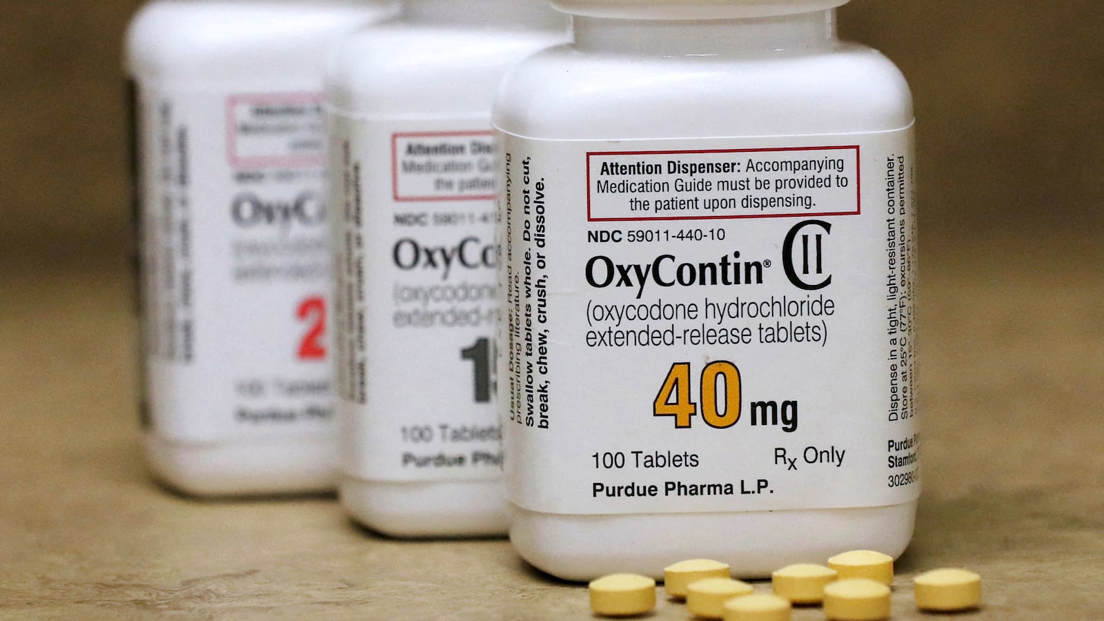 A picture of bottles of prescription painkiller OxyContin pills, made by Purdue Pharma. The Supreme Court took up the Biden administration’s emergency request to appeal the bankruptcy reorganization of Purdue Pharma.