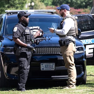 US Park Police and Homeland Security Investigations respond to an incident on the National Mall in Washington, DC.