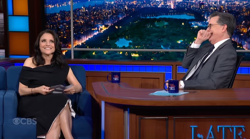 Julia Louis-Dreyfus and Stephen Colbert on "The Late Show"