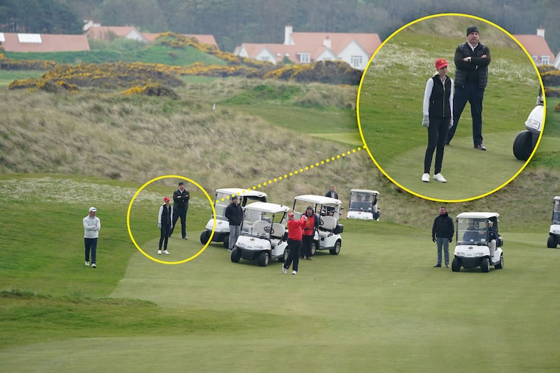 Donald Trump playing golf at his Trump Turnberry course on May 3, 2023 in South Ayrshire, Scotland during his visit to the UK.