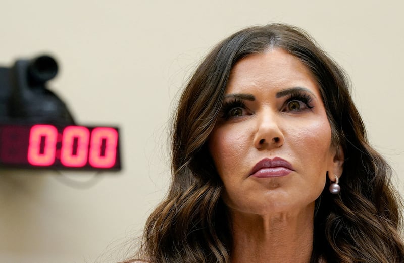 U.S. Homeland Security Secretary Kristi Noem attends a House Judiciary Committee hearing on "Oversight of the Department of Homeland Security" to testify, on Capitol Hill in Washington, D.C., U.S., March 4, 2026. REUTERS/Elizabeth Frantz