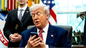 President Donald Trump silenced his cellphone in the Oval Office of the White House on Friday May 23, 2025. The executive orders were related to the nuclear power industry in the US.