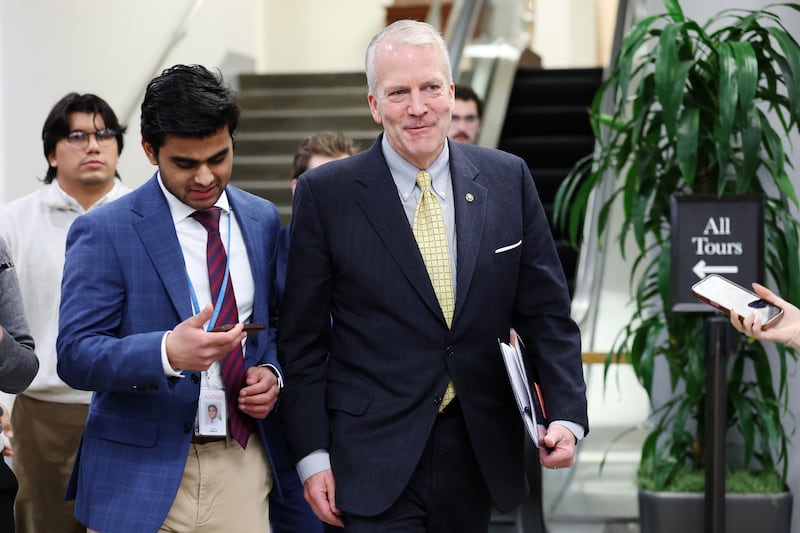 U.S. Sen. Dan Sullivan (R-AK) walks through the senate subway of the U.S. Capitol on March 04, 2026 in Washington, DC.