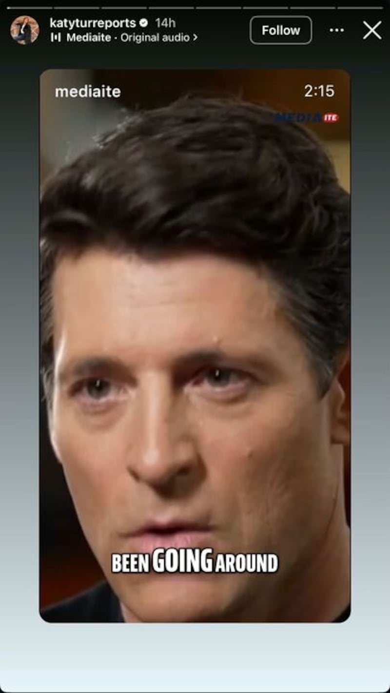 Katy Tur shares a video of husband Tony Dokoupil on Instagram Stories.