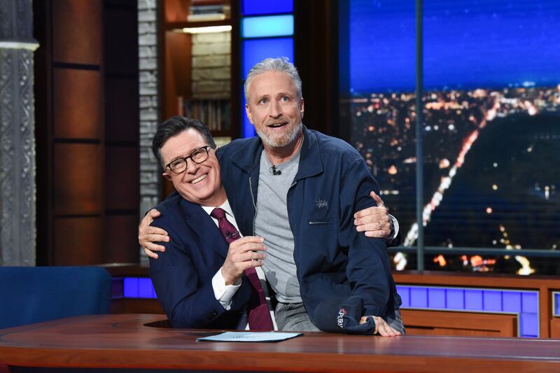 Stephen Colbert and guest Jon Stewart during Monday's June 17, 2019 show.