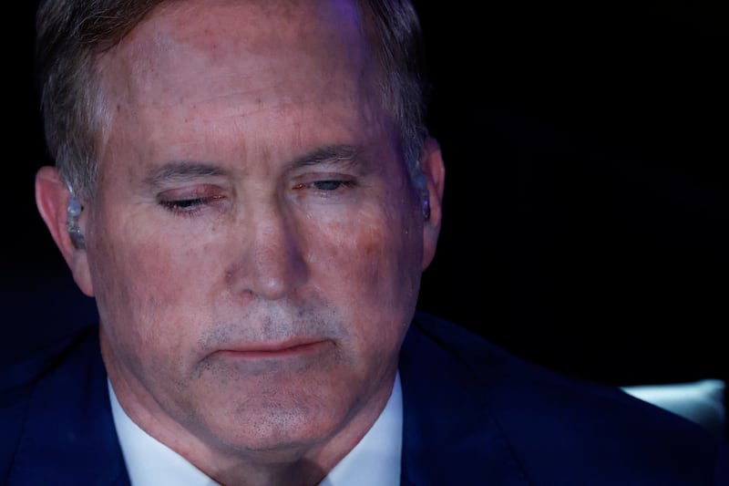 Texas Attorney General Ken Paxton, candidate for U.S. Senate, waits to be interviewed at the Republican National Midterm Convention in Dallas, Texas, U.S., September 10, 2026.