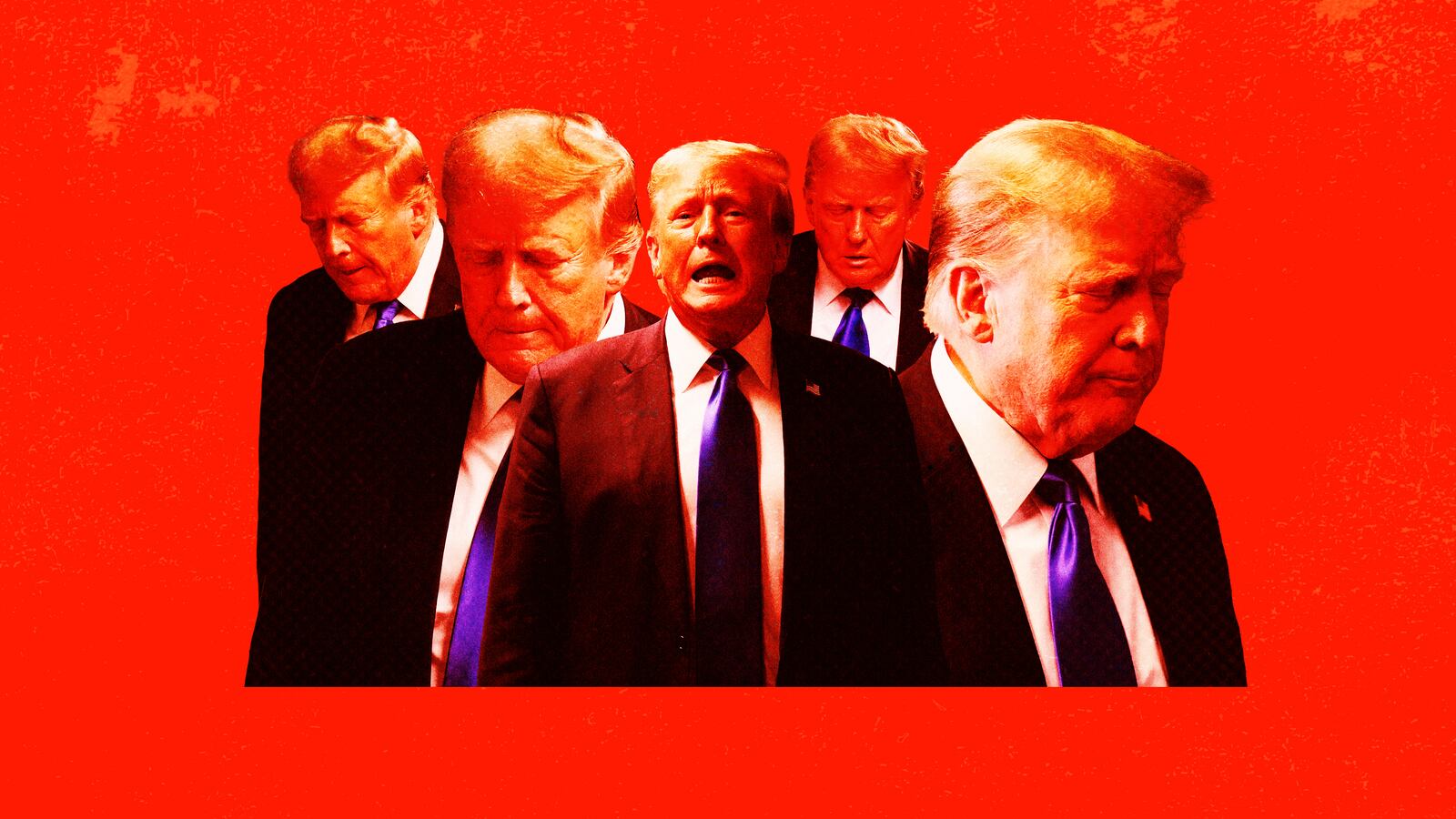 A photo illustration of Donald Trump outside of court.