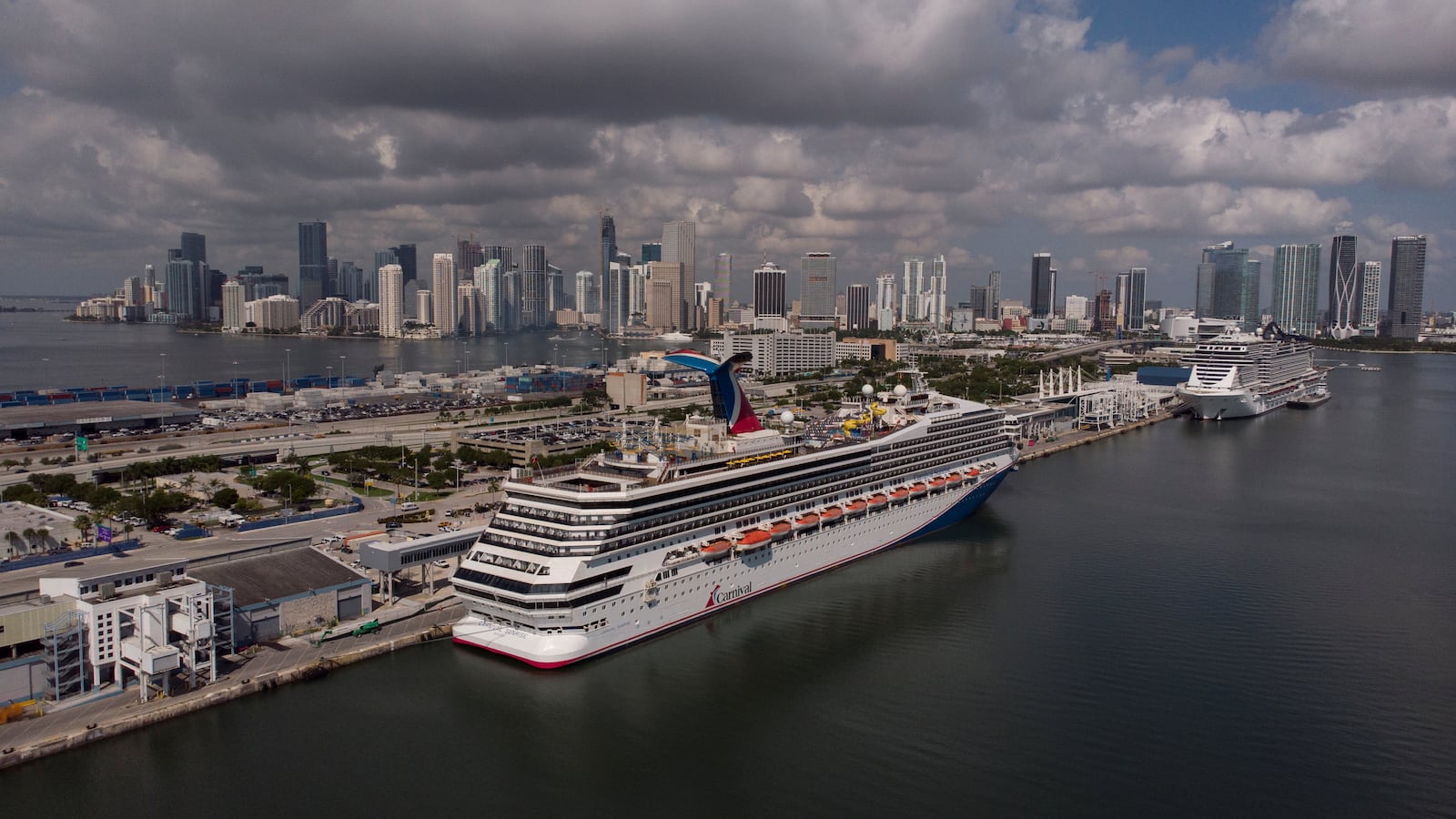 The Carnival cruise ship Sunrise is seen docked at Miami Port, in Miami, Florida.