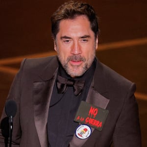 Javier Bardem and Priyanka Chopra Jonas on stage during the Oscars show at the 98th Academy Awards in Hollywood, Los Angeles, California, on March 15, 2026.