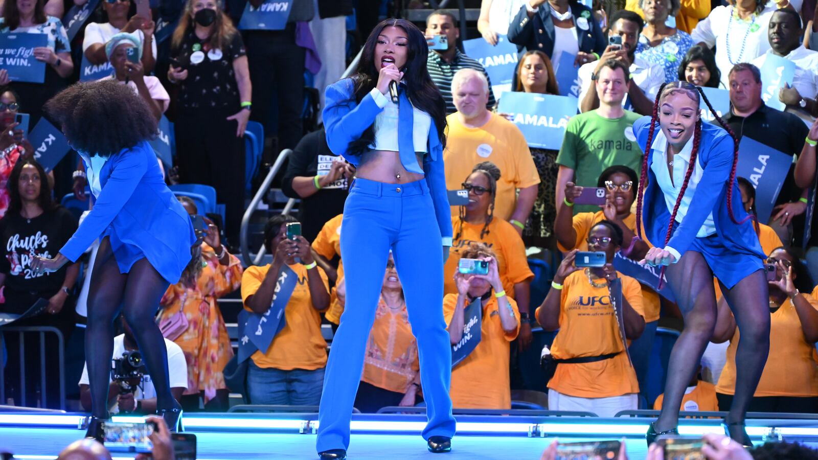 Megan Thee Stallion performs at VP Kamala Harris' presidential campaign rally in Atlanta, Georgia, United States on July 30, 2024.