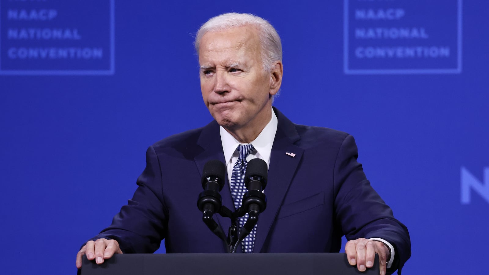 President Joe Biden speaks at the 115th NAACP National Convention at the Mandalay Bay Convention Center on July 16, 2024 in Las Vegas, Nevada. Biden returned to the campaign trail, delivering remarks at the NAACP convention today, and will tomorrow at the UnidosUS Annual Conference during a visit to the battleground state of Nevada.