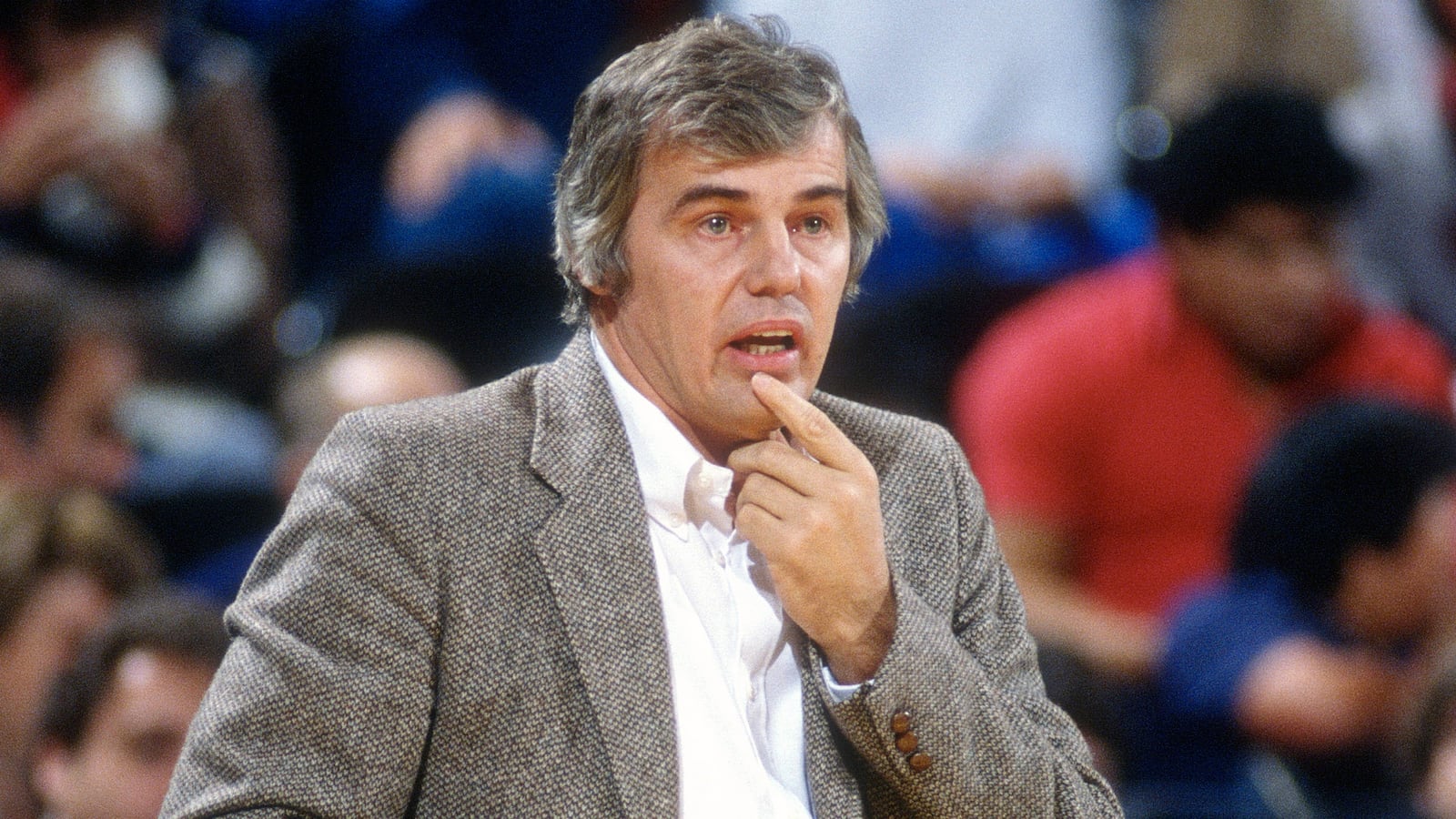 Head coach Doug Moe of the San Antonio Spurs looks on during an NBA basketball game circa 1977. Moe coached the Spurs from 1976-80.