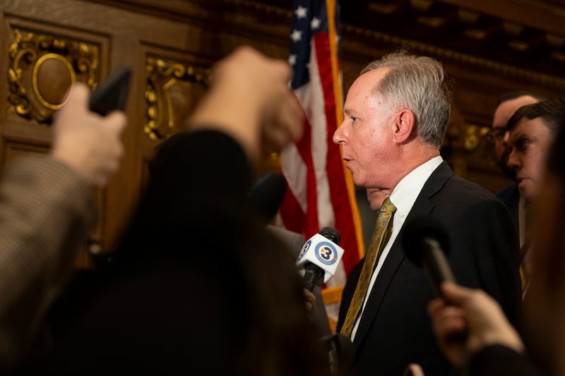 Wisconsin Assembly Speaker Robin Vos takes questions from the press after Wisconsin Gov. Tony Evers delivered his final address.