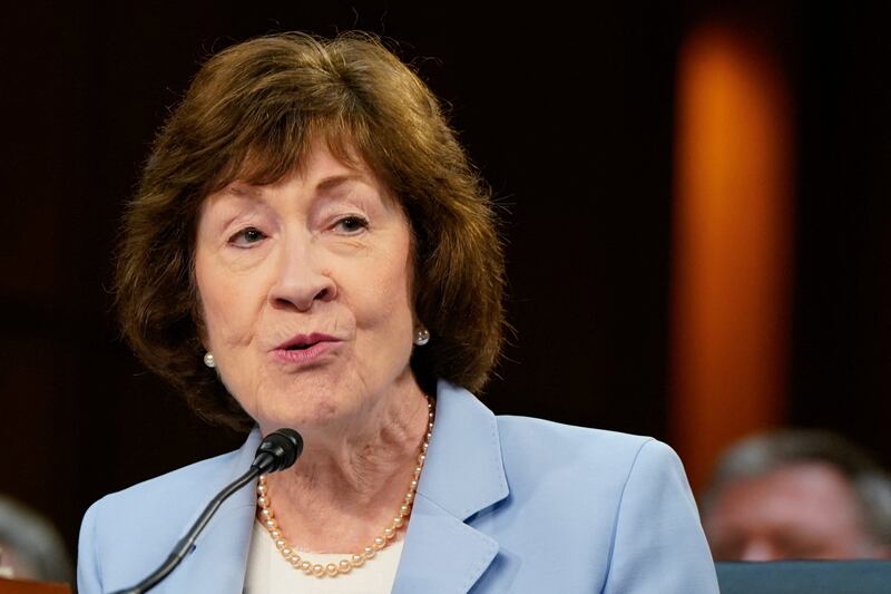 U.S. Senator Susan Collins (R-ME) speaks on behalf of one of U.S. President Donald Trump's judicial nominees during a Senate Judiciary Committee confirmation hearing on Capitol Hill in Washington, D.C., U.S., July 30, 2025.