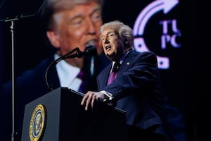 U.S. President Donald Trump speaks during a Turning Point USA event at Dream City Church in Phoenix, Arizona.