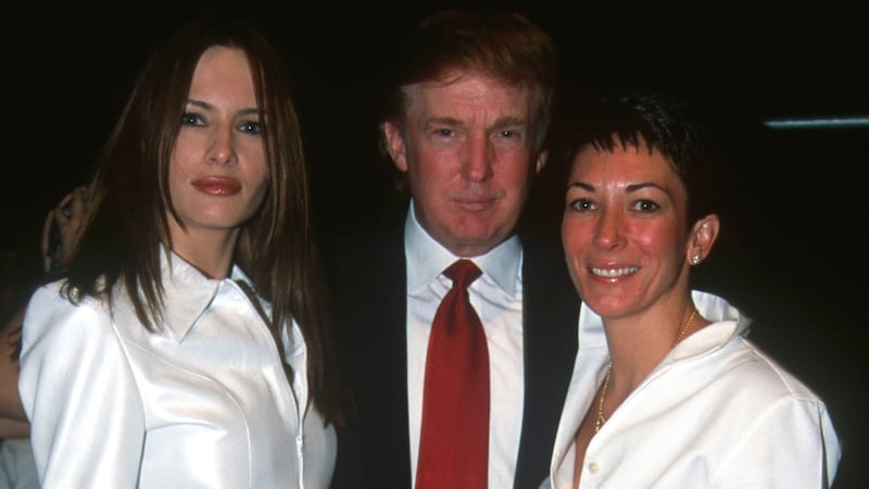 Melania Trump (then Melania Knauss) and Donald Trump, with British socialite Ghislaine Maxwell in 2000.